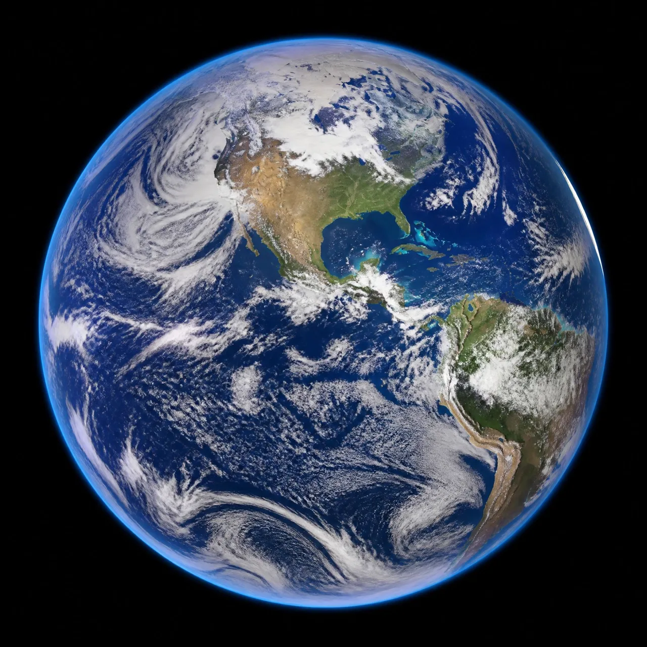 Photorealistic planet Earth glowing against deep space